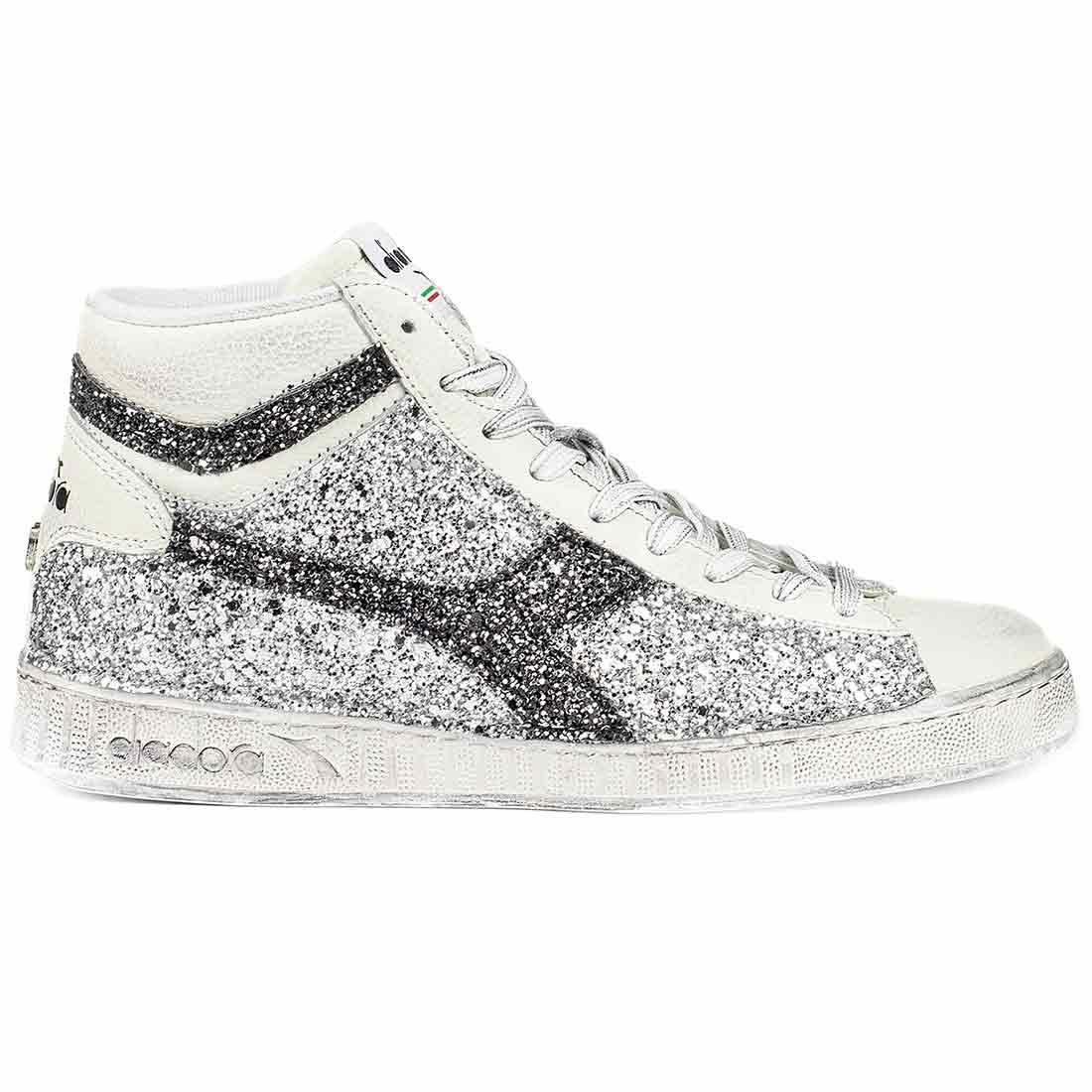 Diadora Game L High con Glitter Argento e Nero - immagine 2