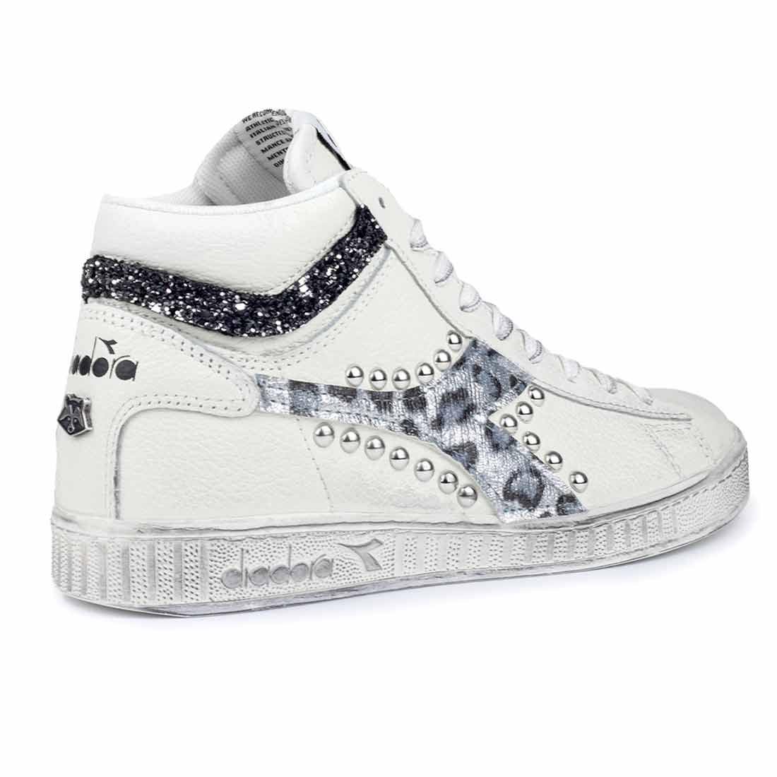 Diadora Game L High Leopardate Argento con Borchie e Glitter - Outlet - immagine 5