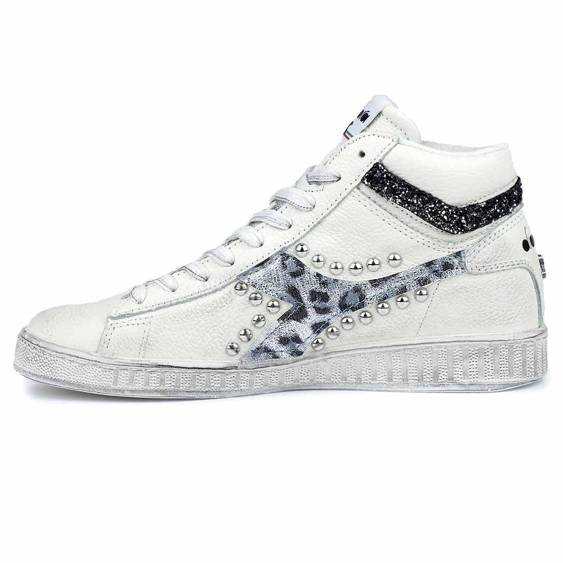 Diadora Game L High Leopardate Argento con Borchie e Glitter - immagine 4