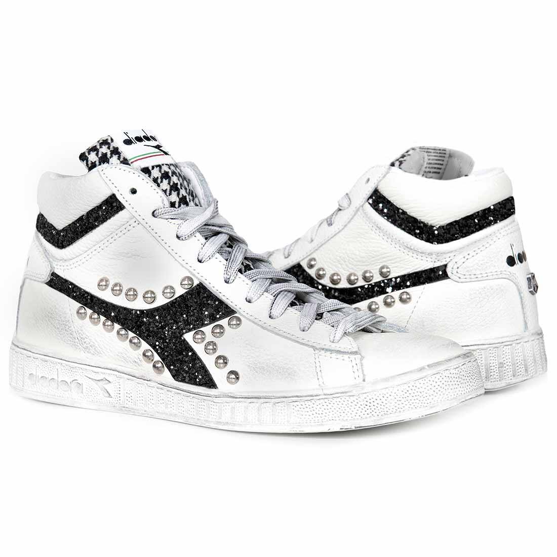 Diadora Game High Pied De Poule con Glitter Nero e Borchie - immagine 5