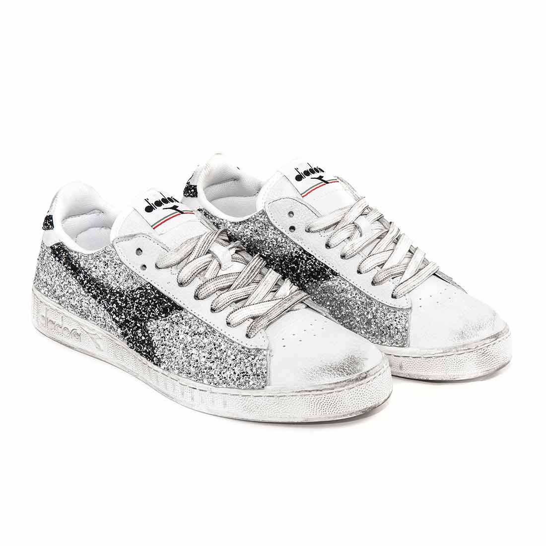 Diadora Game L Low con Glitter Argento e Nero - immagine 6