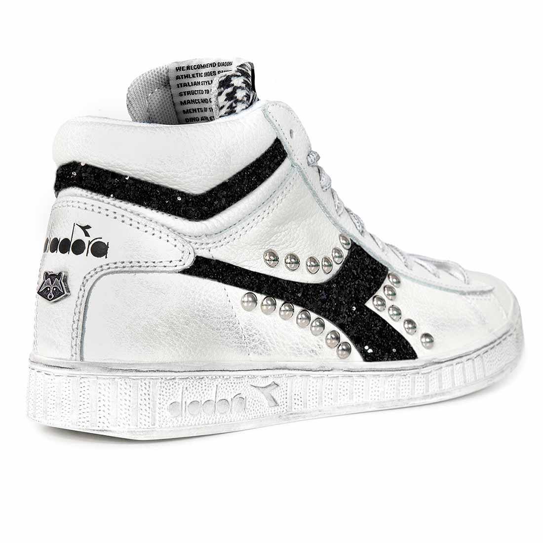 Diadora Game High Pied De Poule con Glitter Nero e Borchie - immagine 4