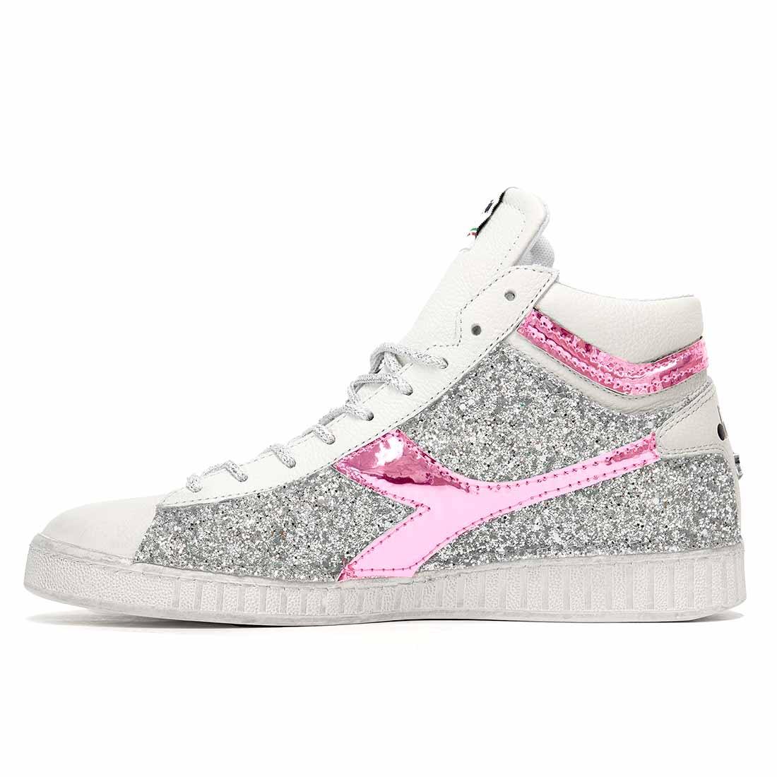 Diadora Game High Brillantini Argento e Rosa - immagine 3