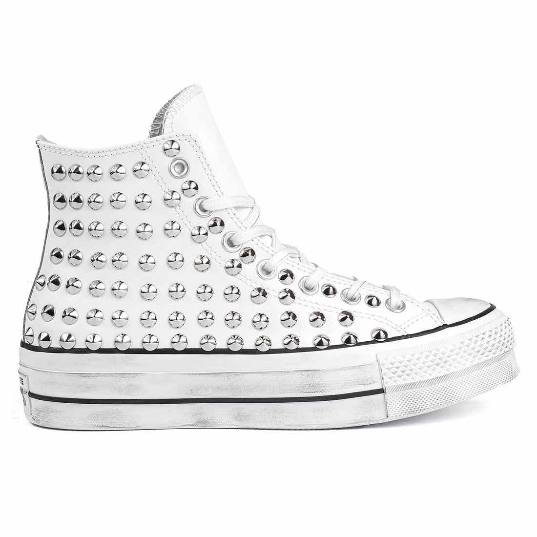 Converse All Star Alte Platform in Pelle con Borchie - Bianche - immagine 2