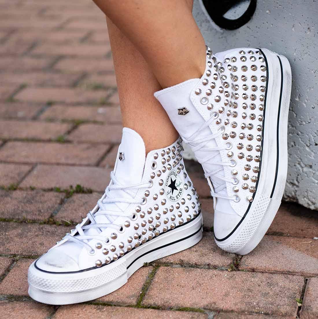 Converse All Star Alte Platform con Borchie - Bianche - immagine 3