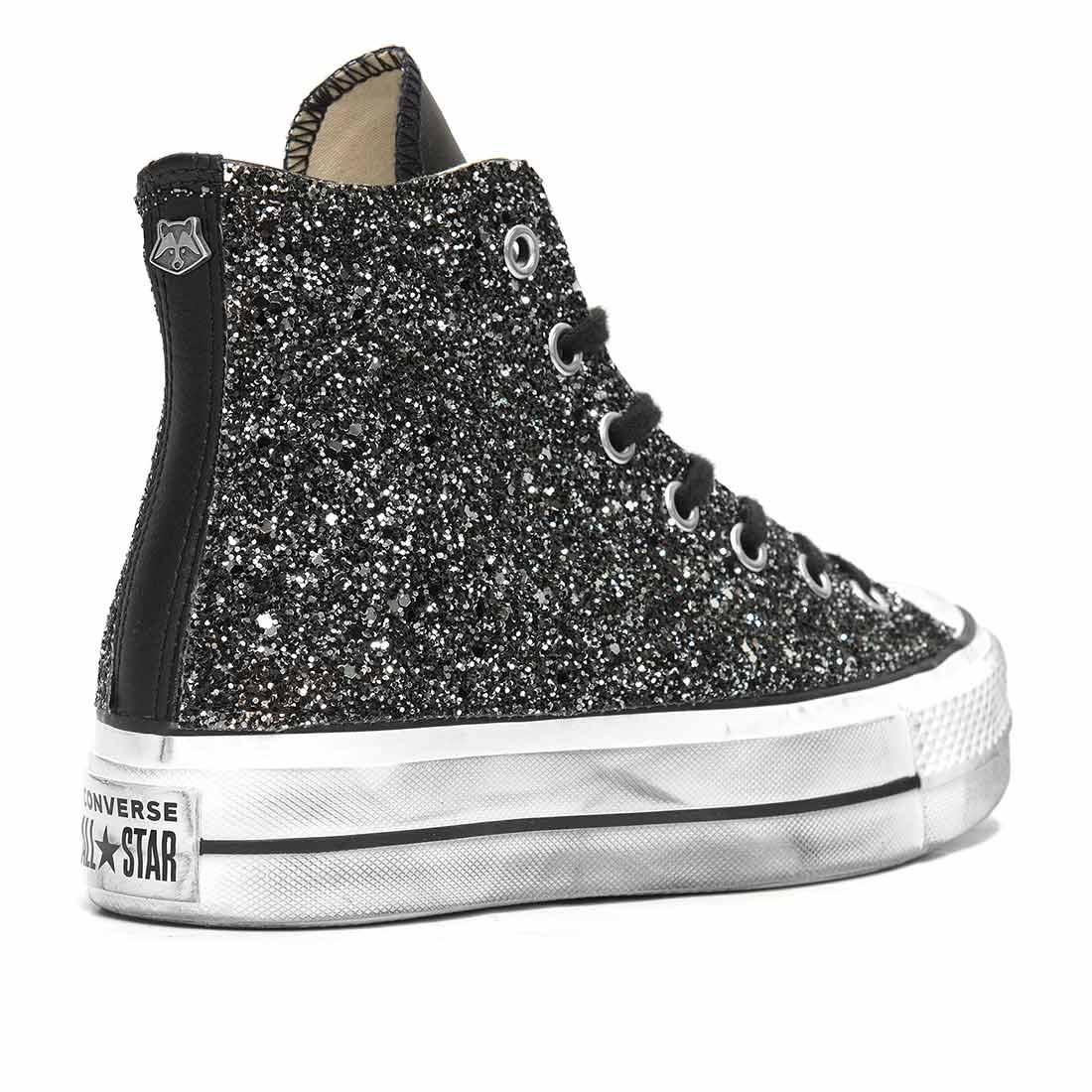 Converse All Star Platform in Pelle Alte Nere con Glitter - immagine 6