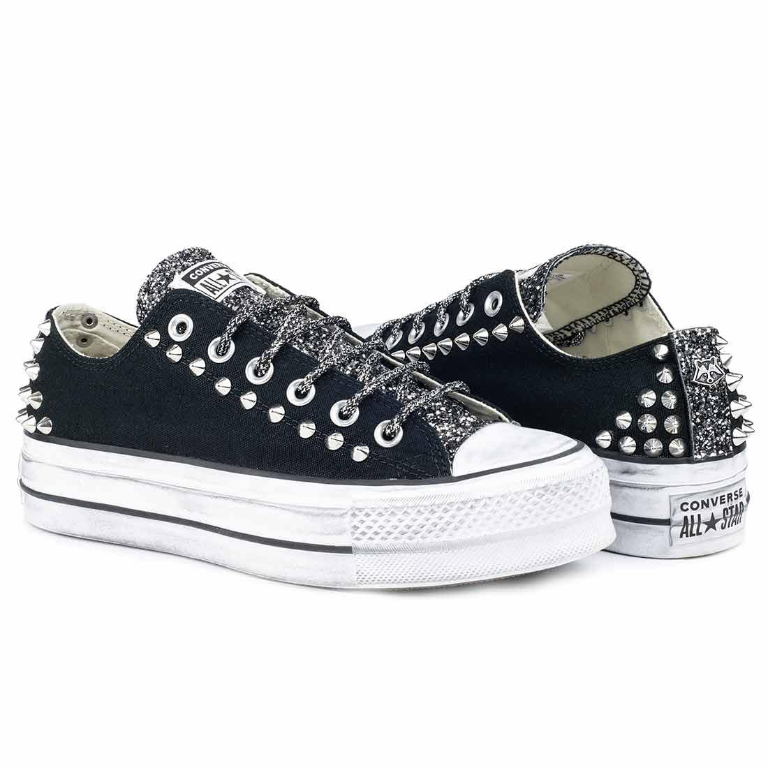 Converse All Star Borchiate con Glitter Nero - Basse suola Platform - Nere - Outlet - immagine 5