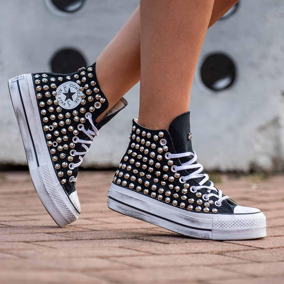 Converse All Star con Borchie - Alte suola Platform - Nere - immagine 3