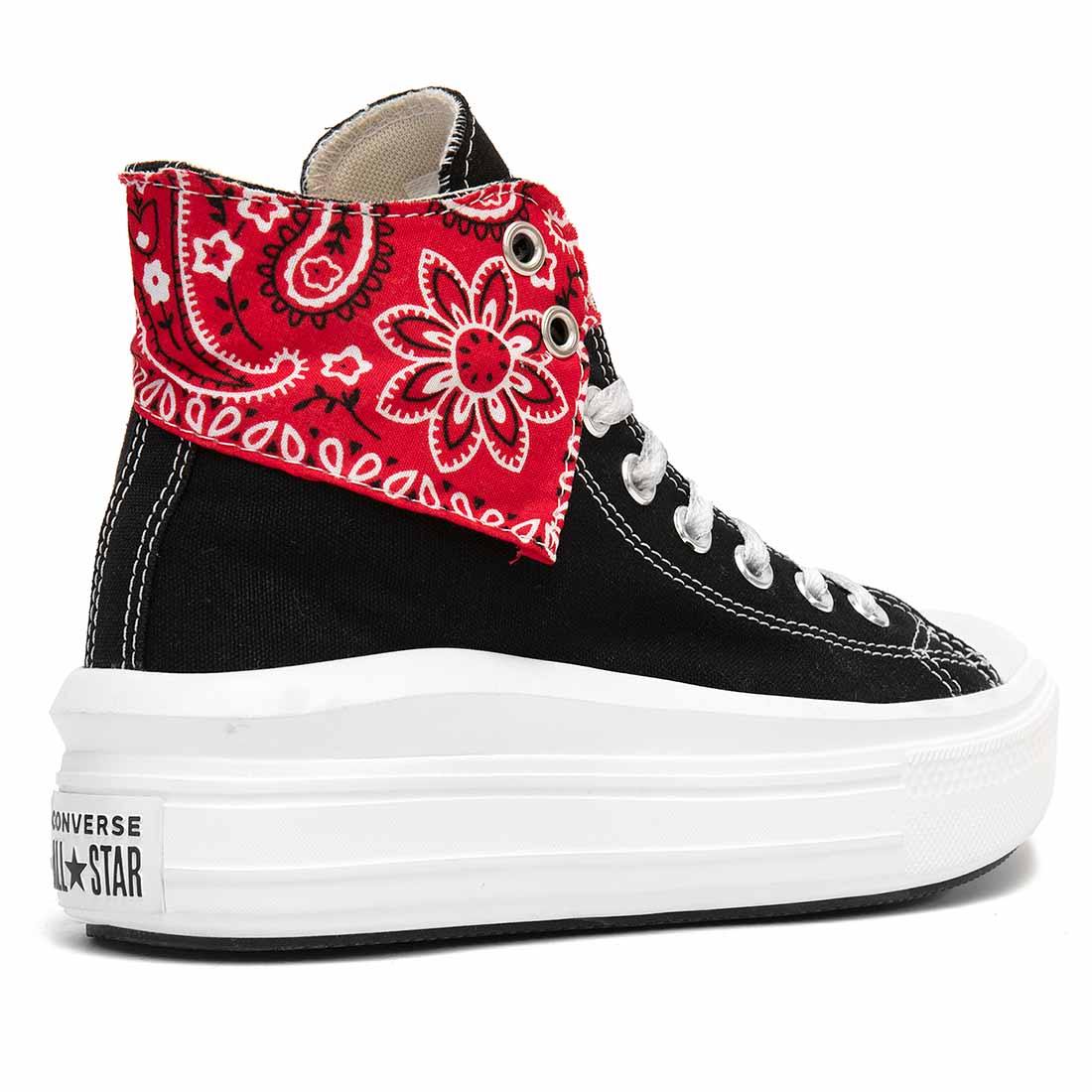Converse All Star Alte Move Nere con Bandana Rossa-Nera - immagine 5
