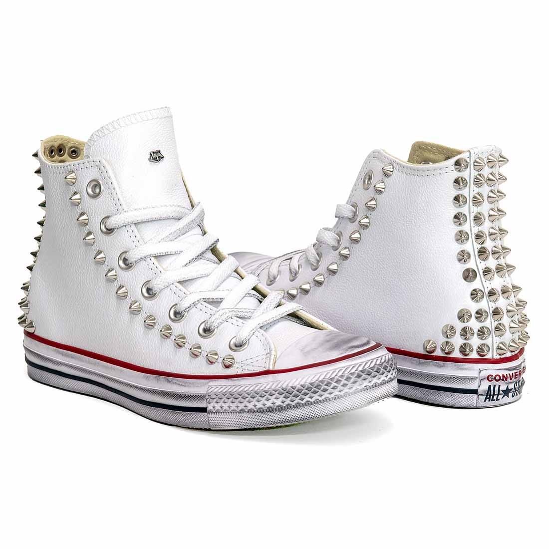 Converse All Star in Pelle con Borchie - Bianche - immagine 5