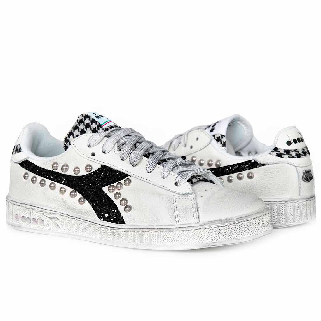 Diadora Game Low Pied De Poule, Glitter Nero e Borchie - immagine 4